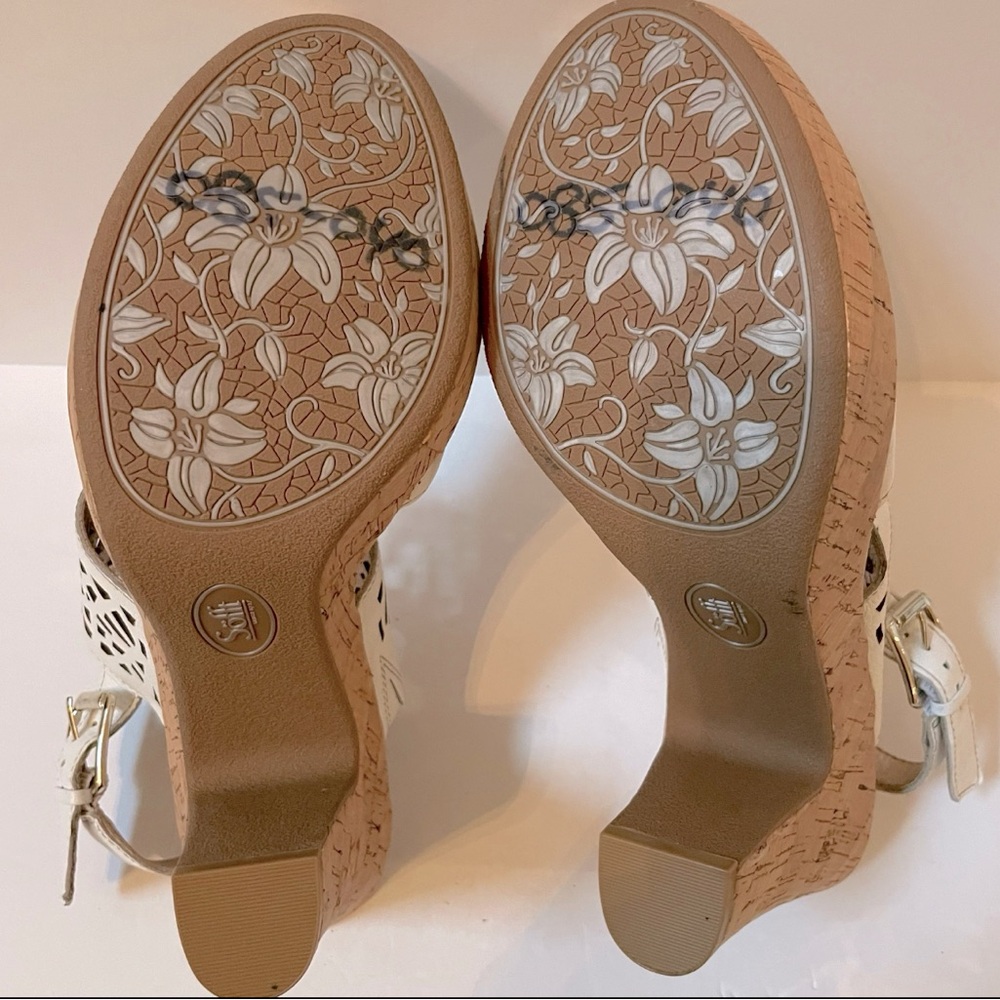 SOFFT White Leather Chunky Cork Heels Size 8.5 - Picture 10 of 10